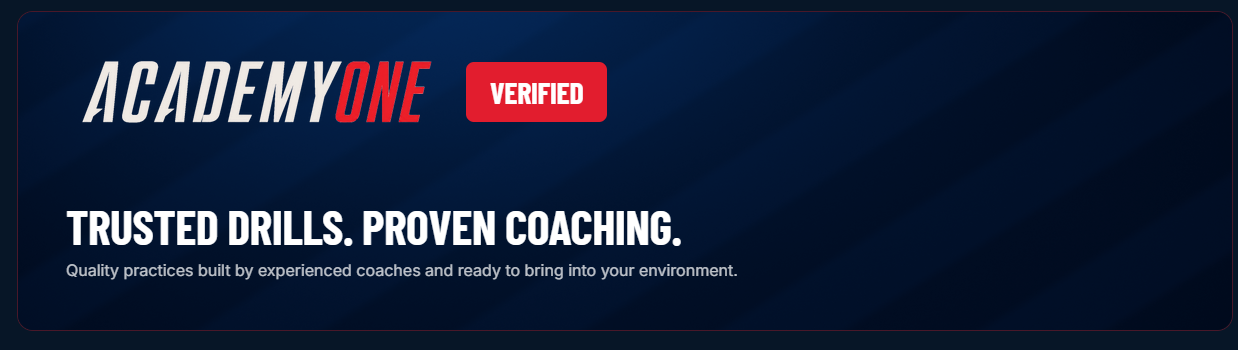 AcademyOne Verified. Trusted drills. Proven coaching. Quality practices built by experienced coaches and ready to bring into your environment.